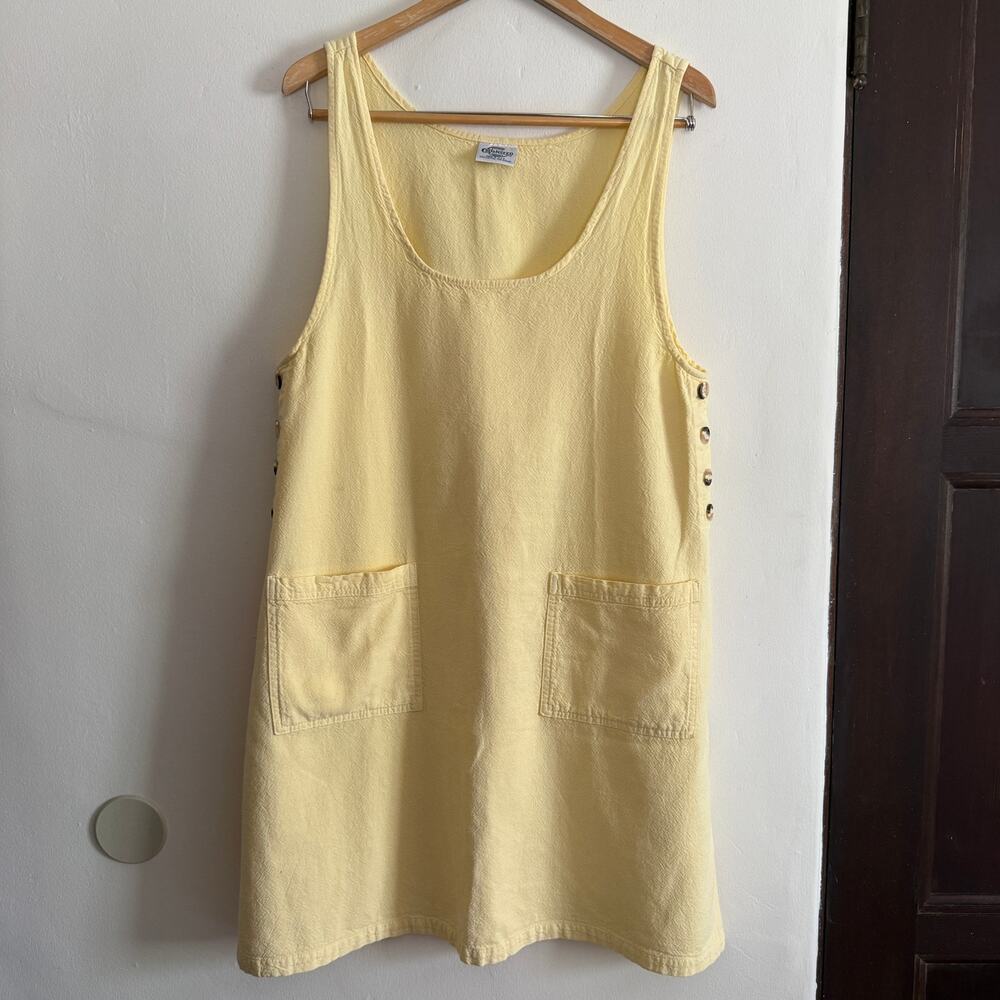 COTTONSEED Textured Cotton Butter Yellow Jumper Dress Medium Lagenlook Casual